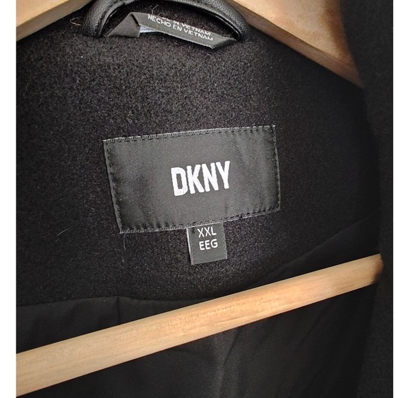 DKNY Wool Blend Over Coat XXL Black Longline Button Front Stand Collar Jacket - Picture 6 of 13